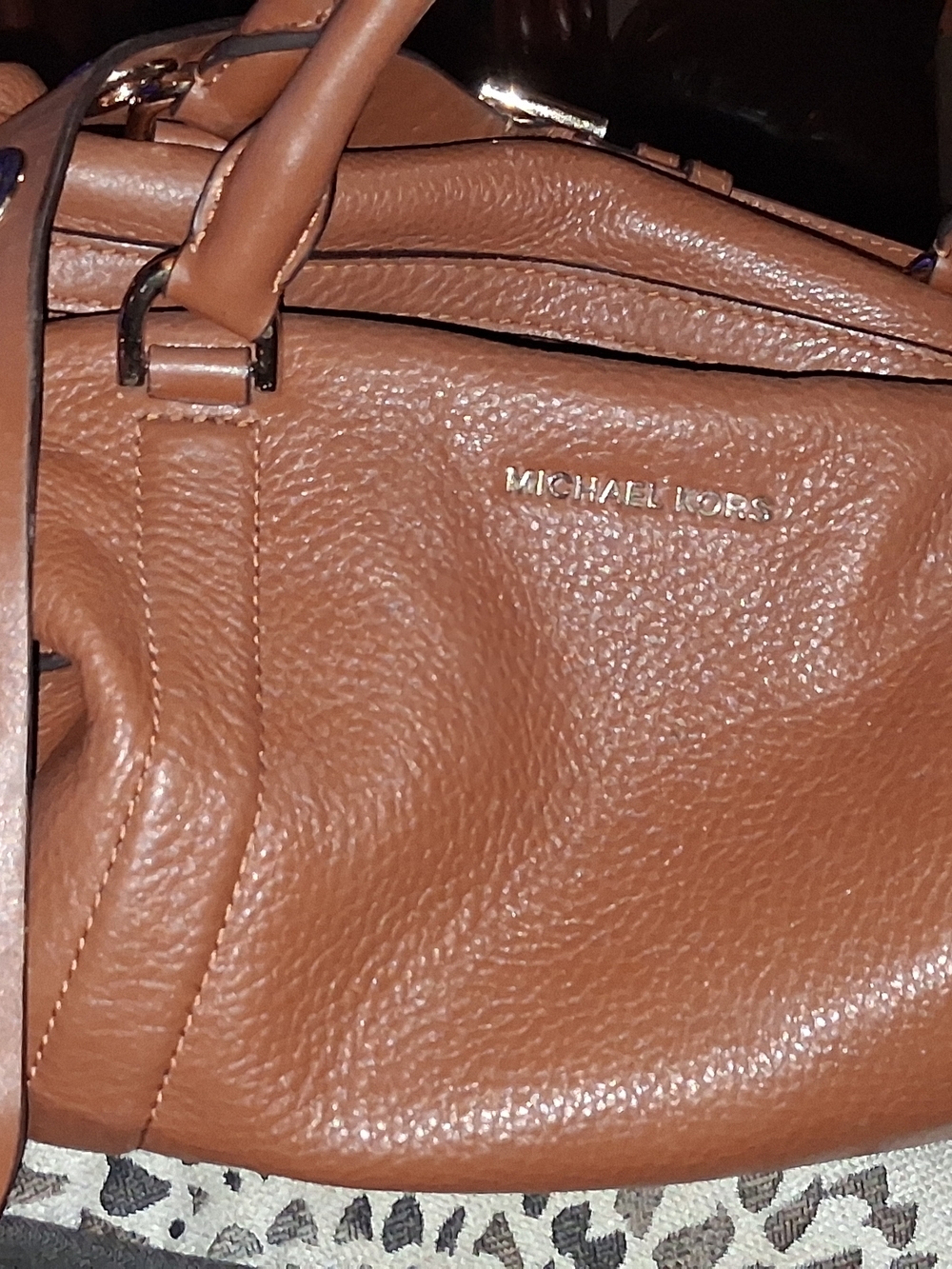 Michael Kors Tan Pebbled Leather Shoulder Bag with Gold Logo